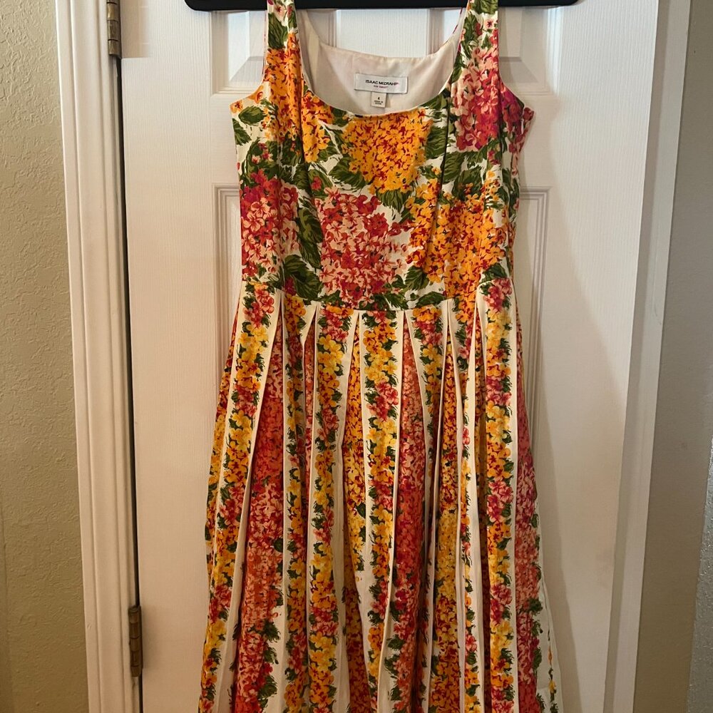 Isaac Mizrahi For Target Midi Dress Retro Pleated Floral Pink and Yellow size 4